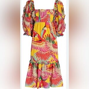 Farm Rio Colorful Toucans Scalops
Midi Dress
